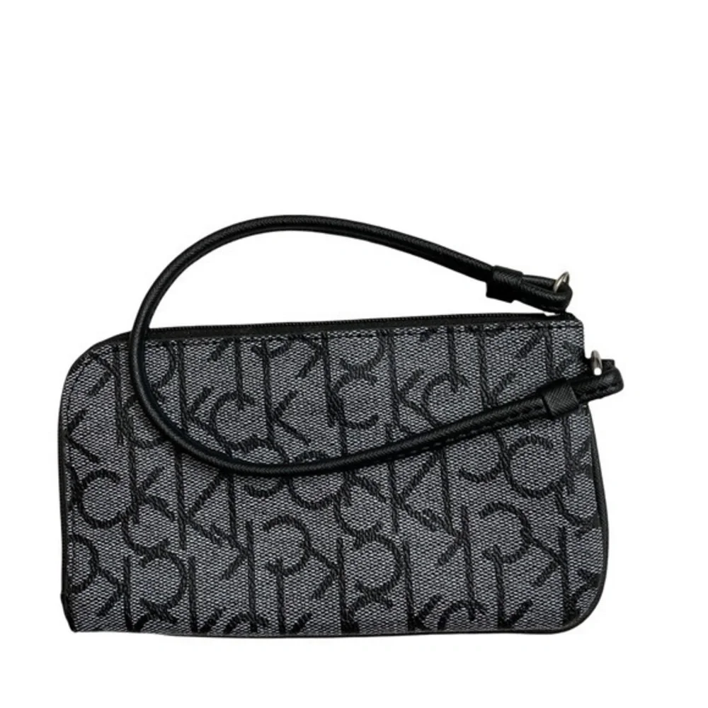 Calvin Klein gray black signature ck wristlet bag
